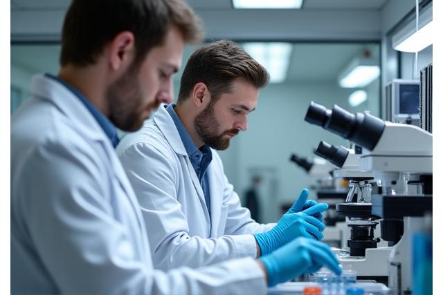 Team von Technikern bei der Arbeit in einem hochmodernen Zementlabor